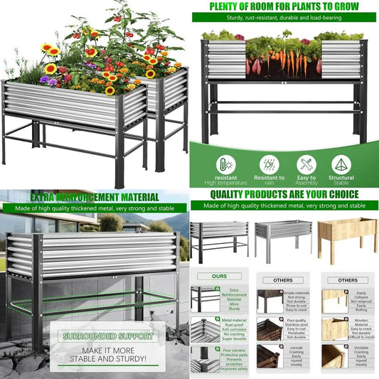 doniks 2pcs raised garden bed with legs, 48×24×32in large outdoor metal galvanized garden planting box, 600lb capacity for veget