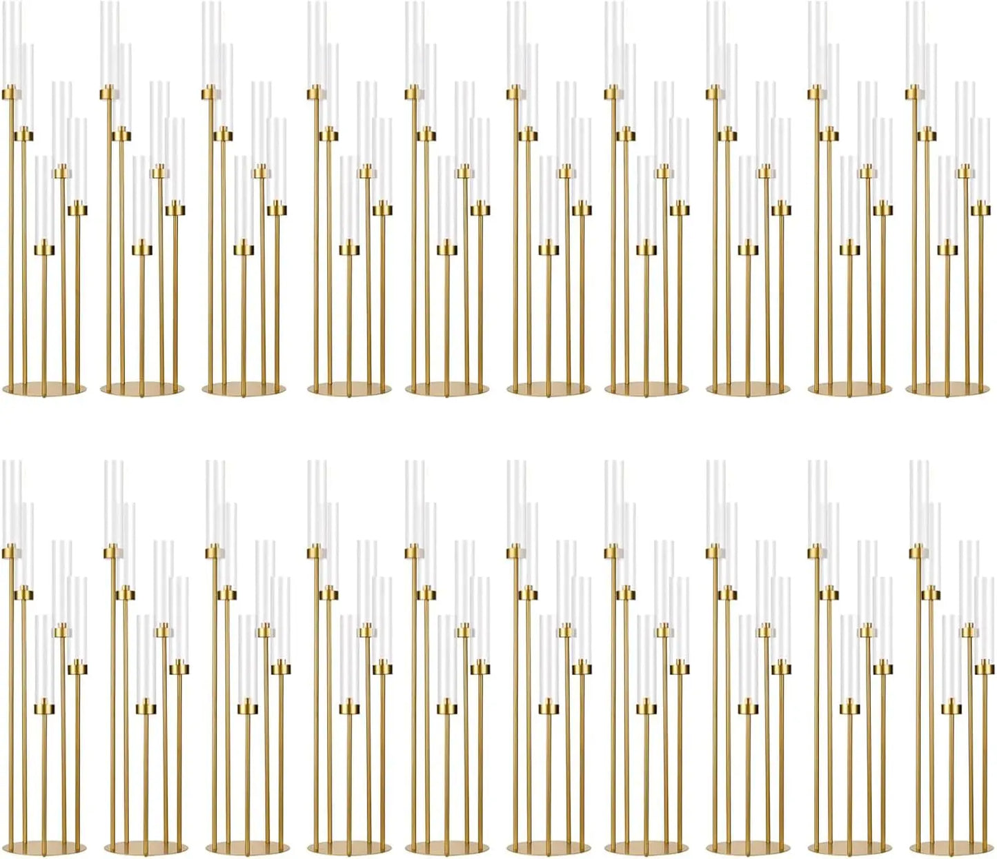 20PCS Gold Floor Candelabra 5 Arm Candle Holder Tall Candle Holder with Acrylic Lampshade for Wedding Birthday Party Decoration