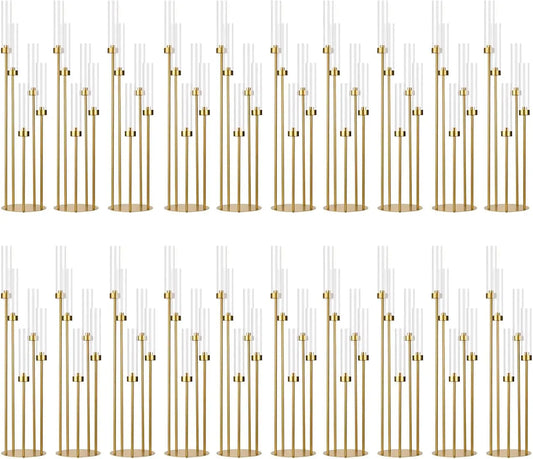 20PCS Gold Floor Candelabra 5 Arm Candle Holder Tall Candle Holder with Acrylic Lampshade for Wedding Birthday Party Decoration