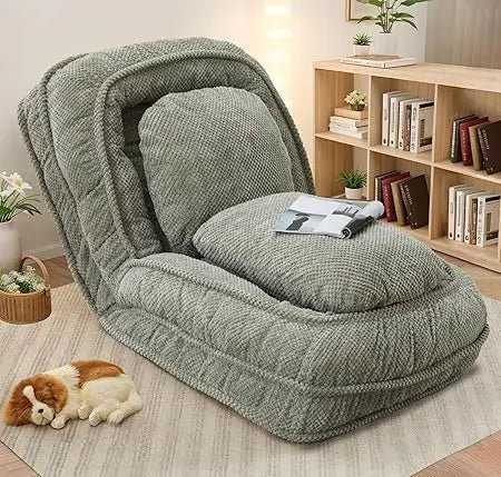 Upholstered Human Dog Bed for Adult & Pets, Convertible Lazy Sofa Bed with 5 Adjustable Position, Comfy Tatami Bean Bag Lounge C