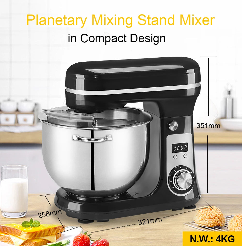 BioloMix 6L 1200W DC Quiet Motor 6-speed Kitchen Food Processors Stand Mixer Cream Egg Whisk Whip Dough Kneader Blender