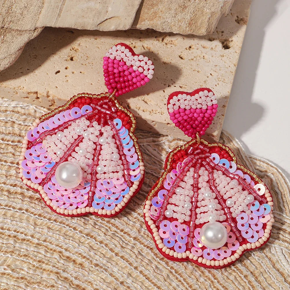 AENSOA Bohemian Starfish Seed Bead Drop Earrings Women