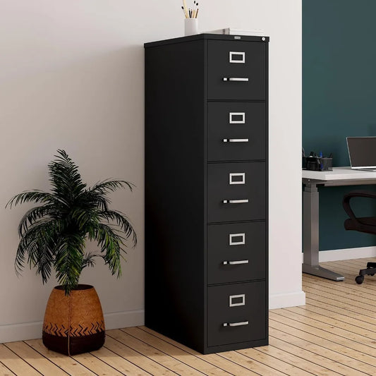 Vertical file cabinet, with 5 spacious file drawers, perfect for storing important documents, modern style file cabinet