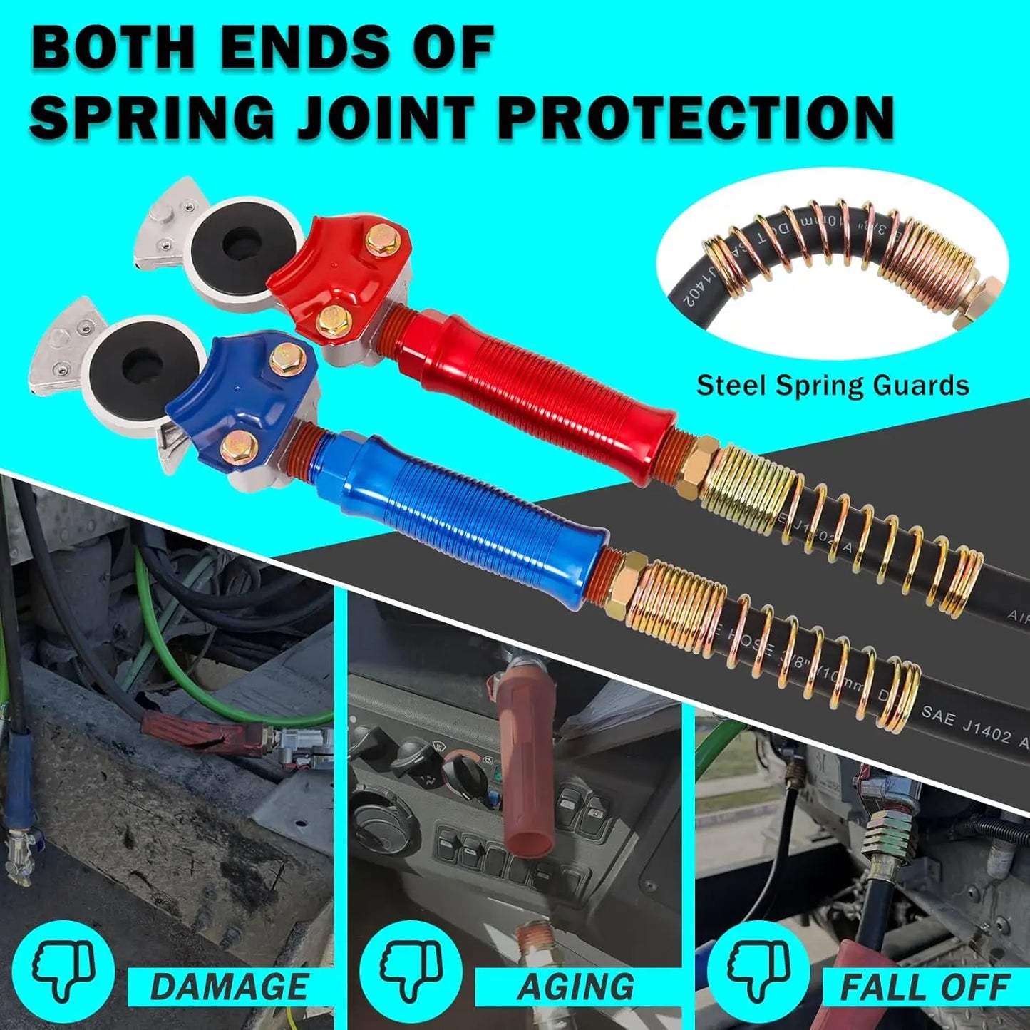 15FT Semi Truck Air Line Kit with Gladhands Air Line Holder and Springs Kit 7 Way Trailer Cord and Air Brake Hoses