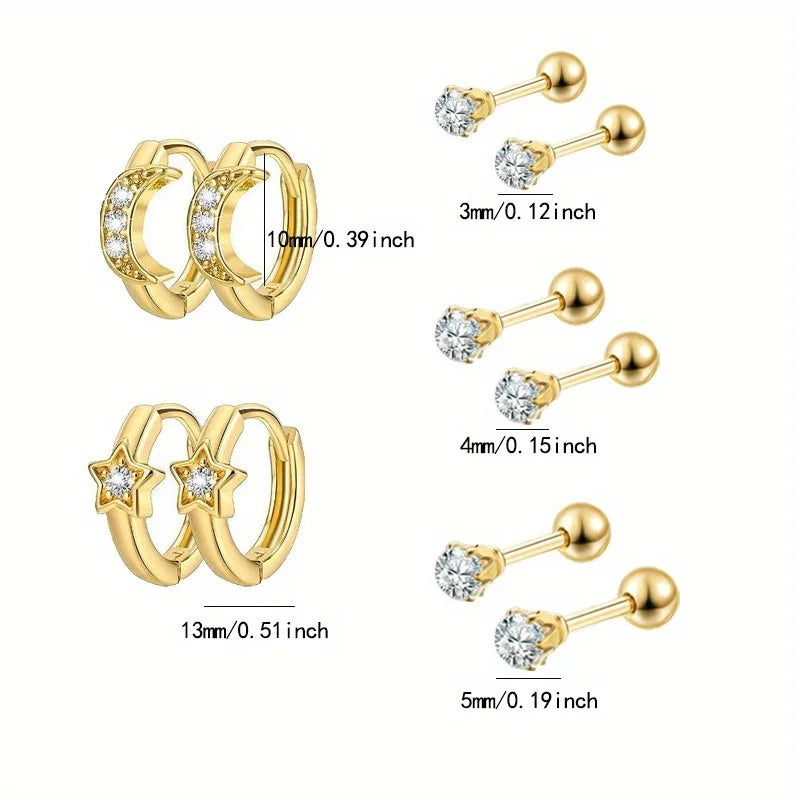 3/5/6 Women's Gold Earrings Set, Classic Fashion Style, Suitable for Daily Parties, Banquets and Festivals
