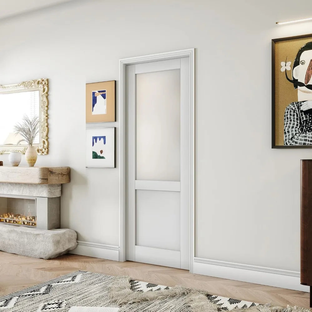 30 Inch X 80 Inch French Interior Door Half Lite Frosted Glass Pantry Door Panels Closet and Bathroom Single Door Slab