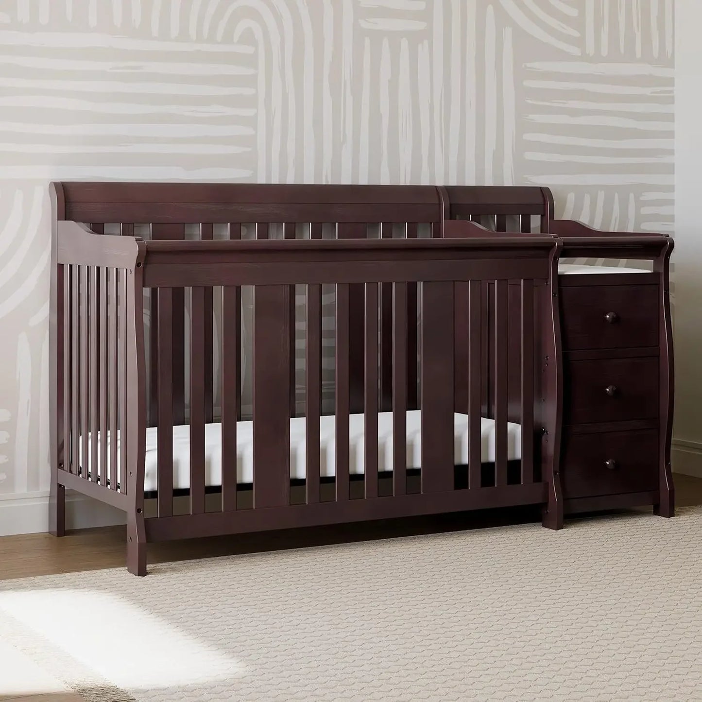 Storkcraft Portofino 5-In-1 Convertible (Espresso) Crib And – Table Combination With 3 Drawers, Includes Baby Changing Pad, Can