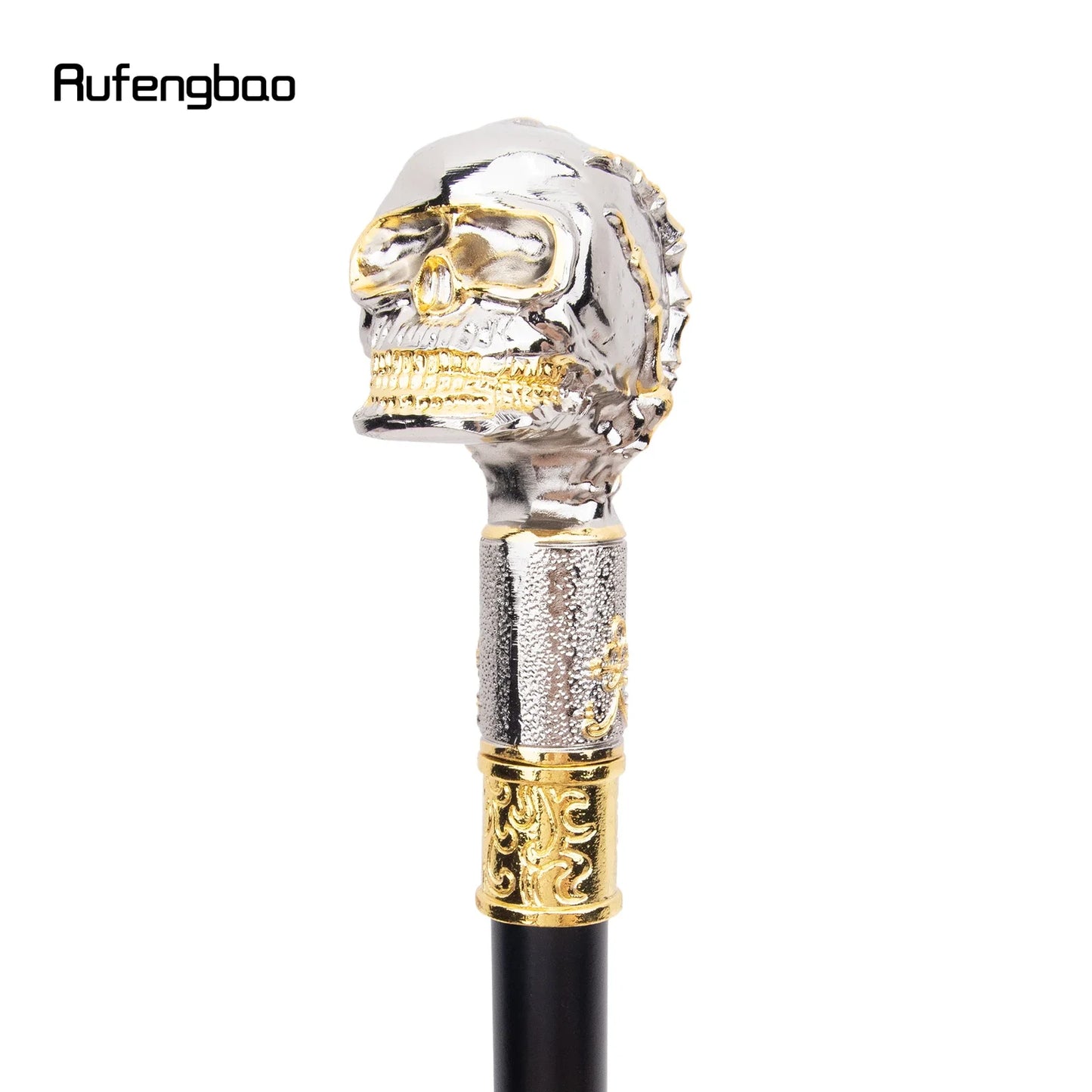 Golden White Skull Steampunk Walking Cane Crosier Knob 91cm