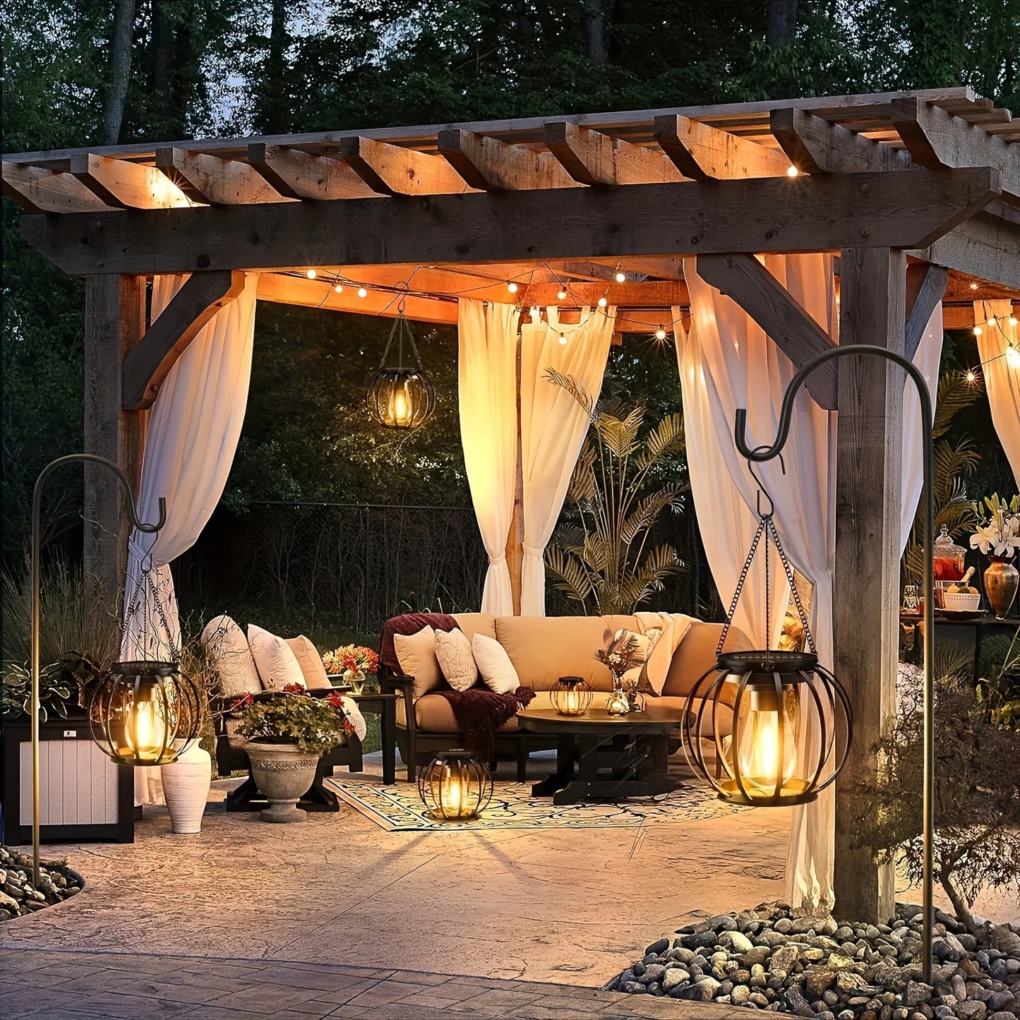 2 Pack Brighter Orbicular Hanging Solar Lights Outdoor, Auto On/Off Outdoor Solar Lights for Yard Garden Patio Pathway Decor