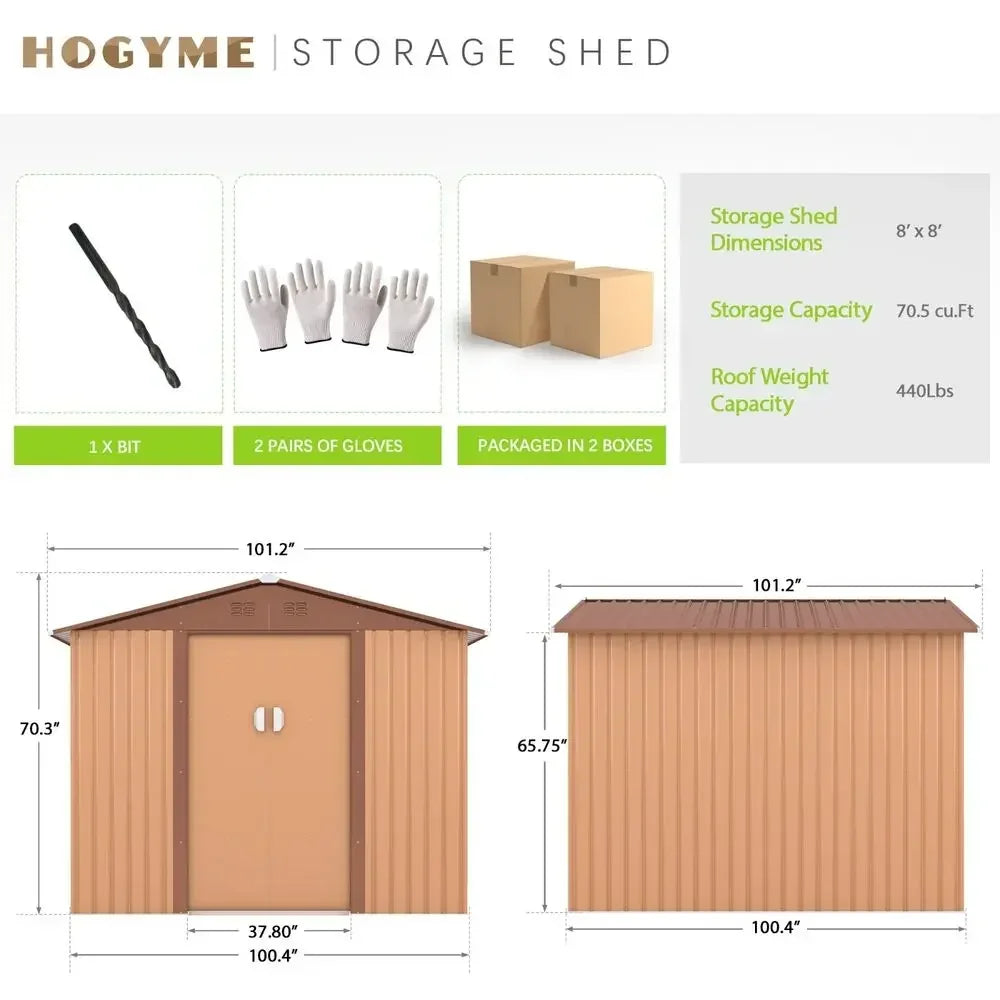8'x8' Storage Shed Outdoor Metal Tool Shed Garden Backyard Sliding Door Lockable