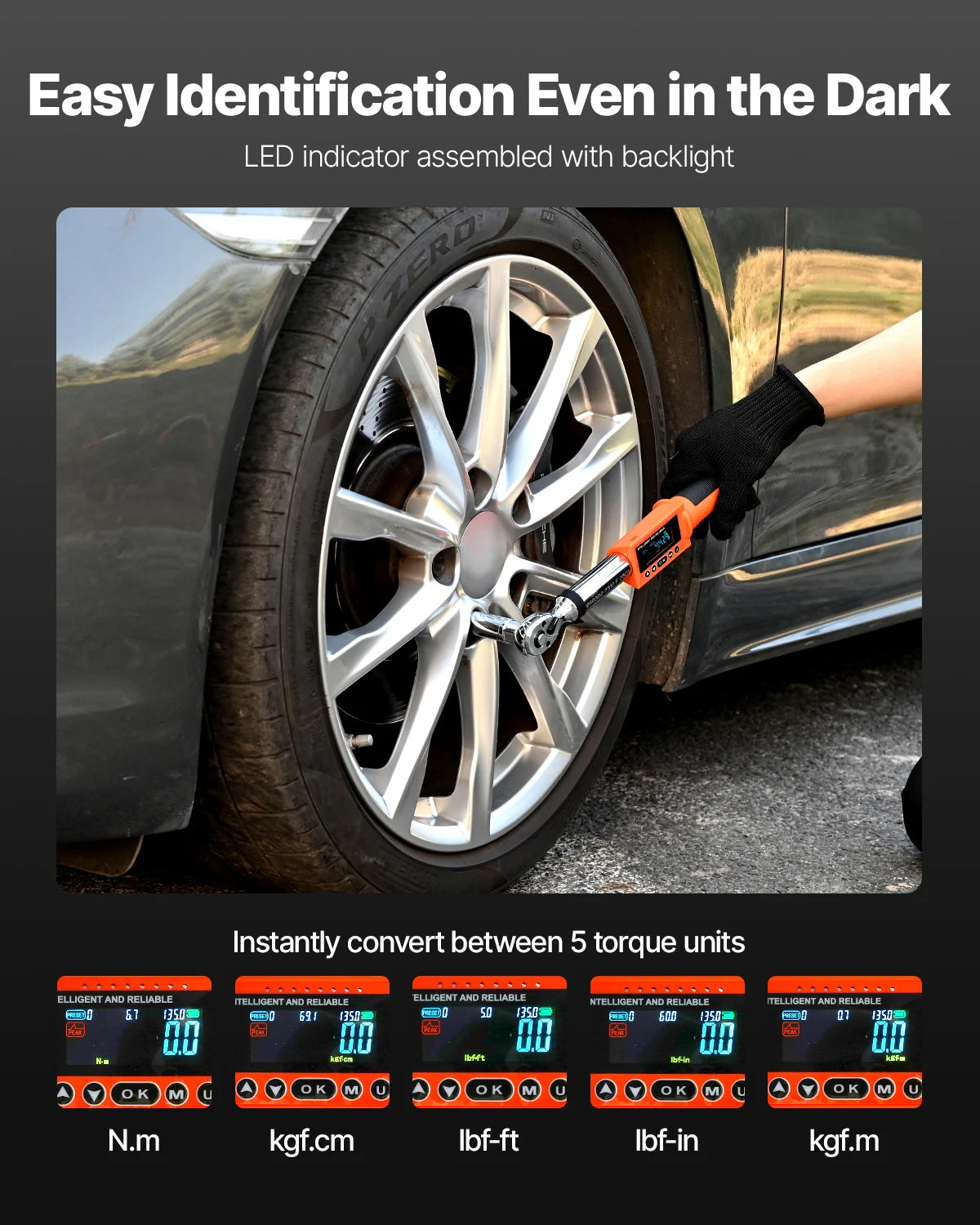 VEVOR Digital Torque Wrench 72-Tooth ±2% High Accuracy Electronic Torque Wrench Preset Value Buzzer and LED Notification