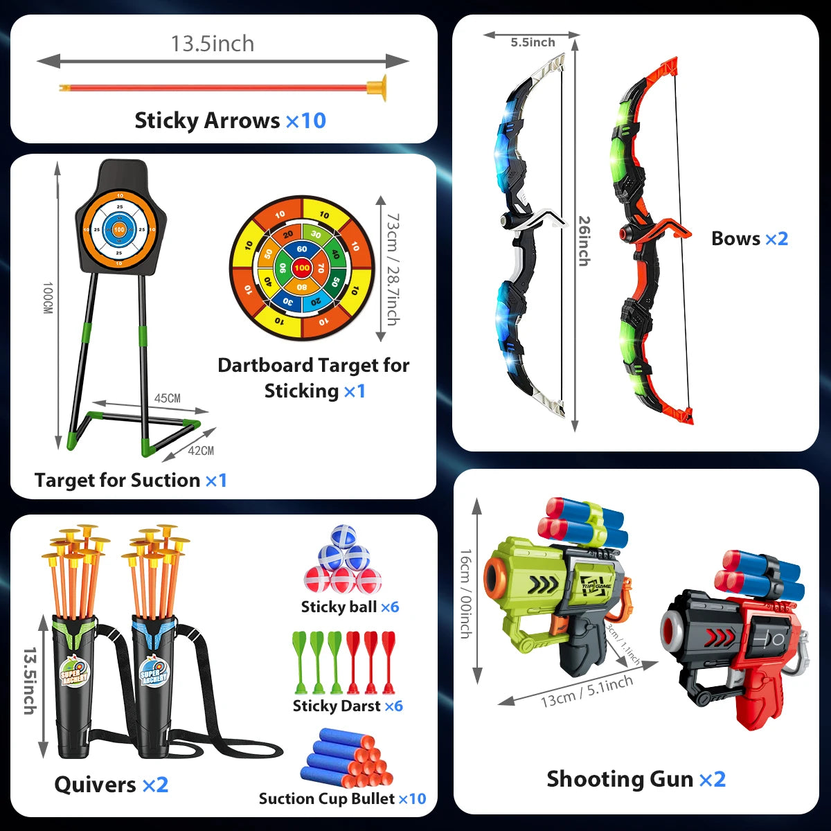 VATOS 2X Bow And Arrow For Kids Night Light Archery Target
