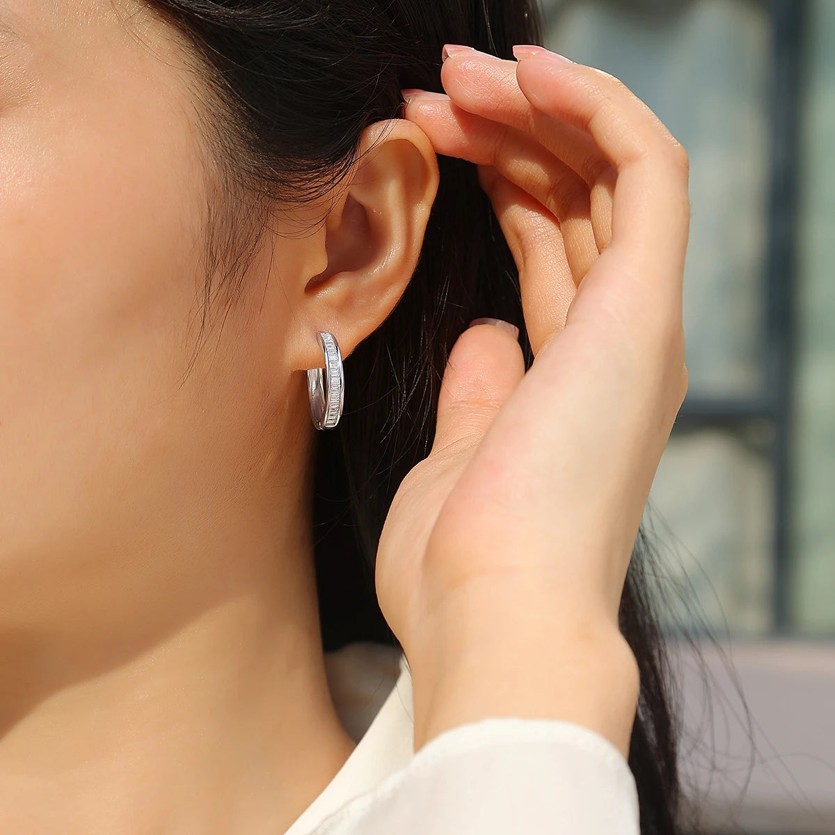 2pcs Moissanite Hoop Earrings 925 Sterling Silver 18K Gold Plated Baguette Cut Design with GRA Certificate for Women