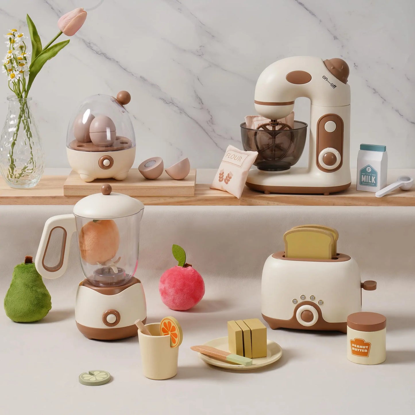 ROBOTIME Wooden Toy Kitchen Set Play Kitchen Blender with Realistic Sounds Play Kitchen Accessories Toy Food Set for Toddlers