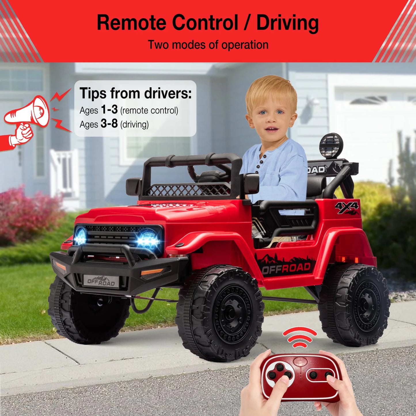 12V Kids Ride On Toy Mini Truck Electric Play Car with Parent Remote Control 4-Wheel Suspension Bluetooth Speaker Birthday Gifts
