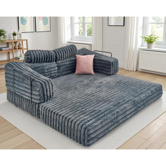 Foldable Sofa Bed, Convertible Floor Sofa with Plush Faux Fur, No Assembly Mattress Couch for Living Room, Apartment, Bedroom,