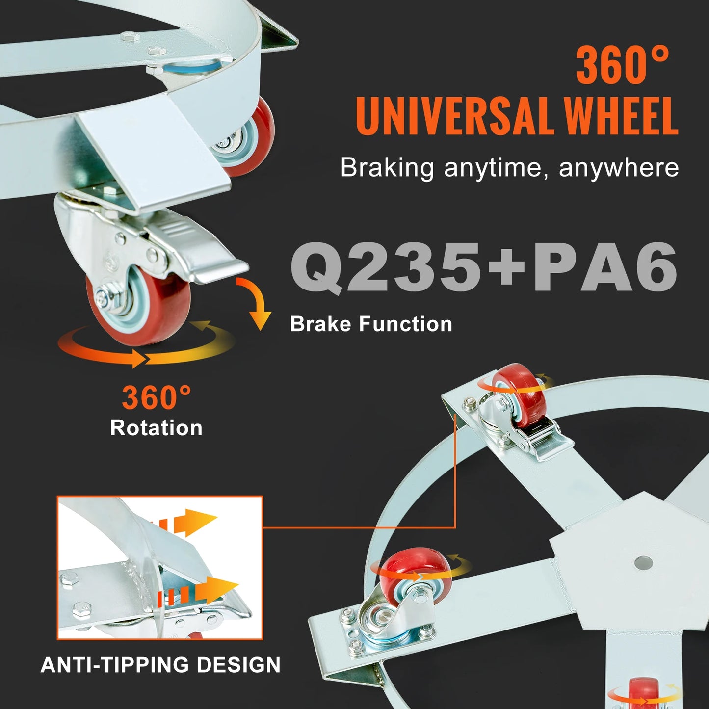SucceBuy 1250lbs Drum Dolly Cart 55 Gallon Caddy Barrel Dolly Hand Truck with 5 Swivel Casters Wheel for Warehouse Drum Handling