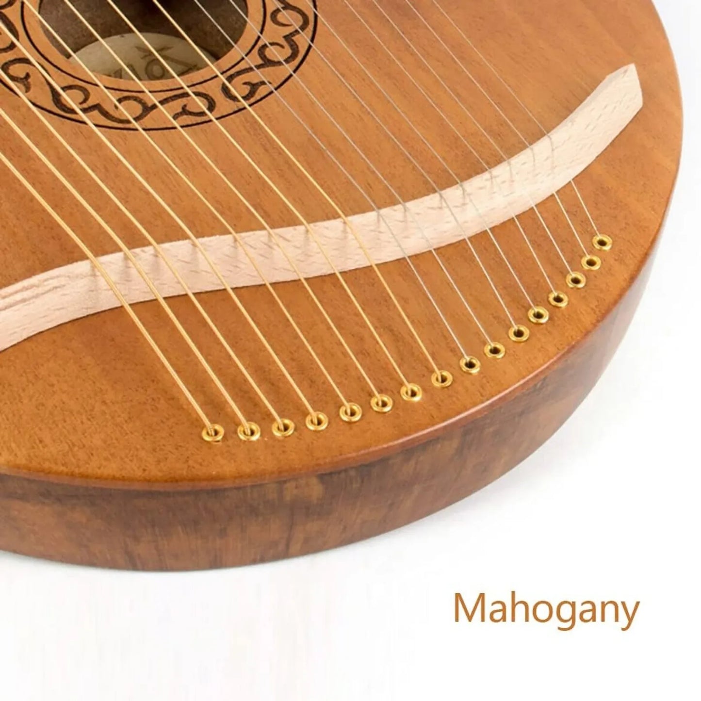 16-String Mahogany Lyre Harp, Handcrafted Solid Wood Instrument for Beginners & Professionals (Includes Tuner & Picks)