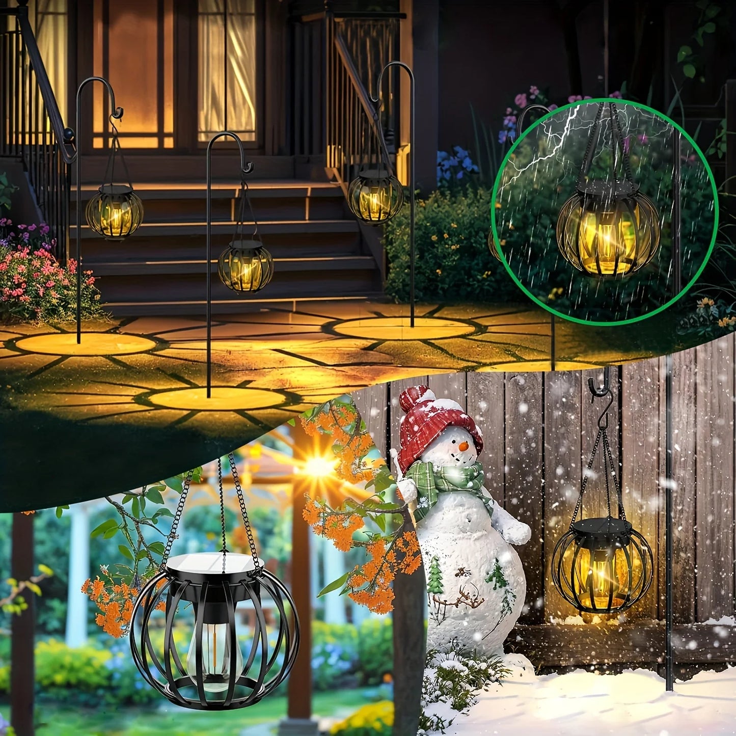 2 Pack Brighter Orbicular Hanging Solar Lights Outdoor, Auto On/Off Outdoor Solar Lights for Yard Garden Patio Pathway Decor