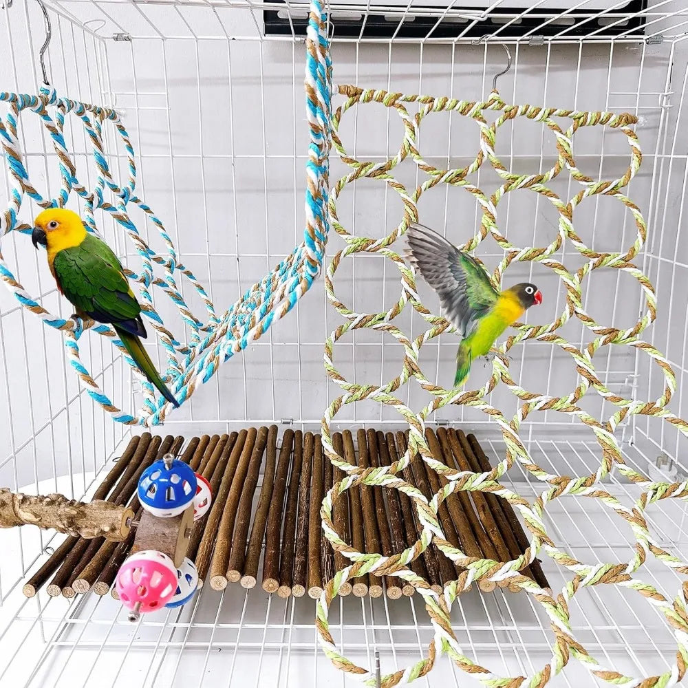 14x24" Bird Swing Net Toy: Hemp Rope Perch for Parrots, Small Pets (Random Color, 1 Pc).