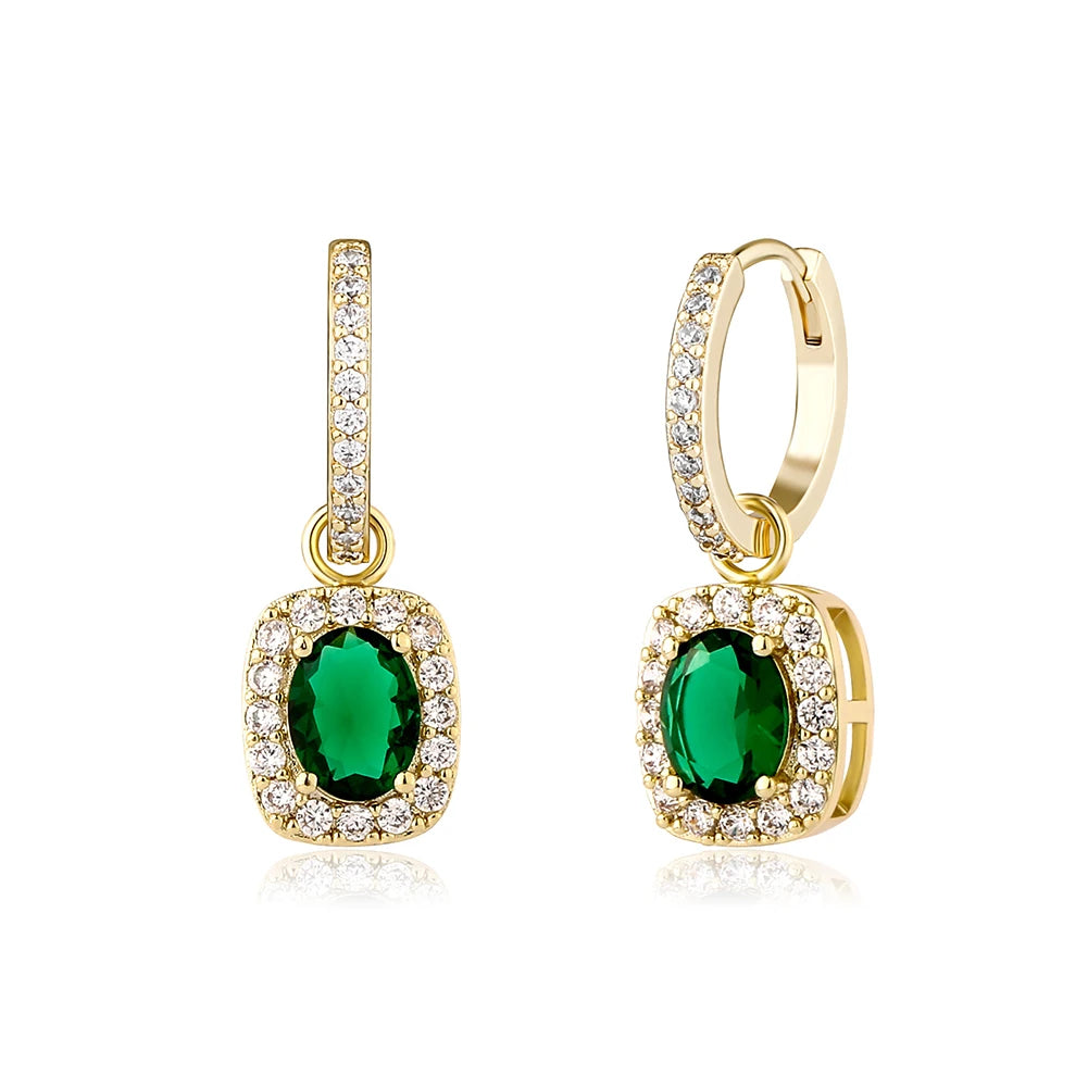 TOPGRILLZ 2022 New Created Nano Emerald Stud Earrings Cute/Romantic Girls Green/White Gemstones Earrings For Engagement Jewelry