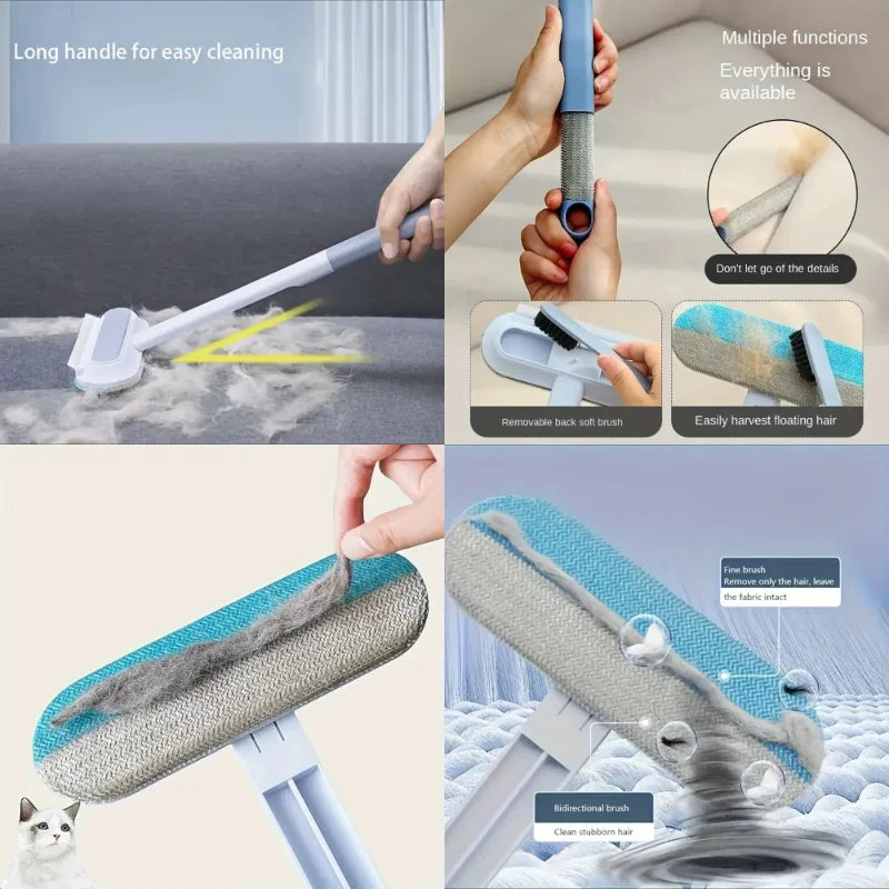 Premium Long-Handle Pet Hair Removal Brush for Dogs & Cats - Durable Nylon Bristles for Effective Shedding Control & Gentle Groo