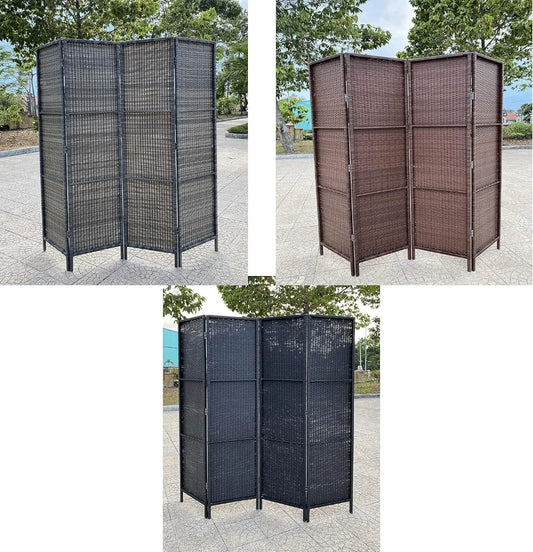 4 Panel Patio Privacy Screen Resin Wicker Weather Resistant