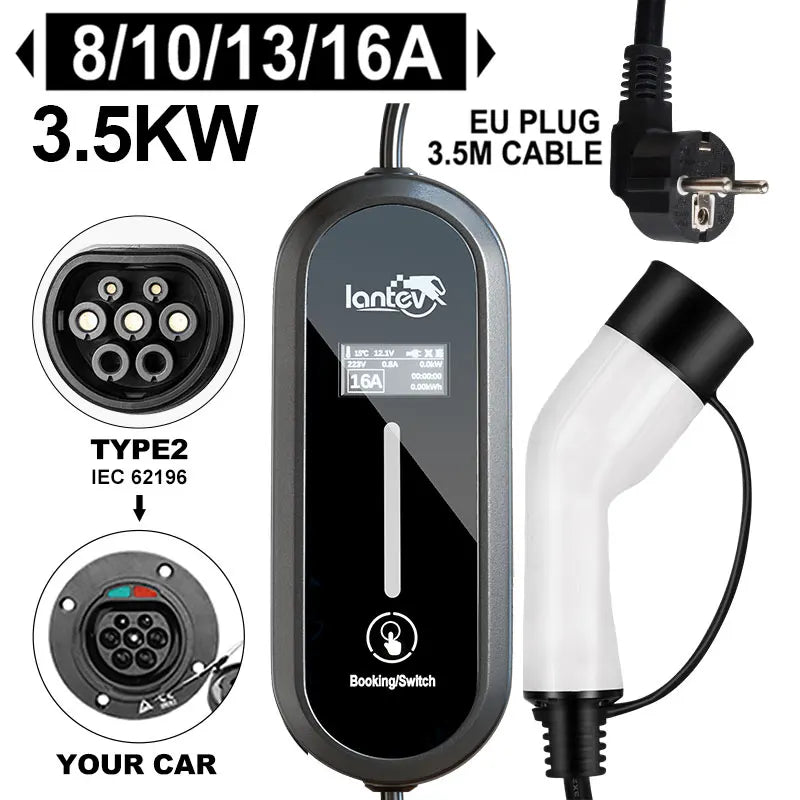 Iantev 3.5KW Electric Car Charger Portable EV Charger Type2 Type1 J1772 EVSE Fast Charging Cable for all Electric Vehicles