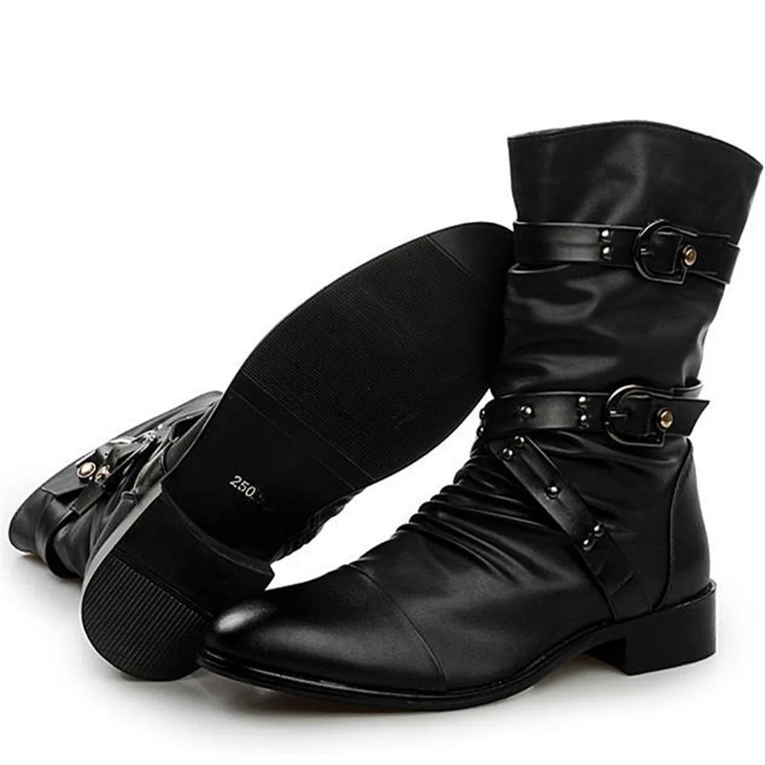 Men's Punk Gothic Rivet Motorcycle Boots Faux Leather Black