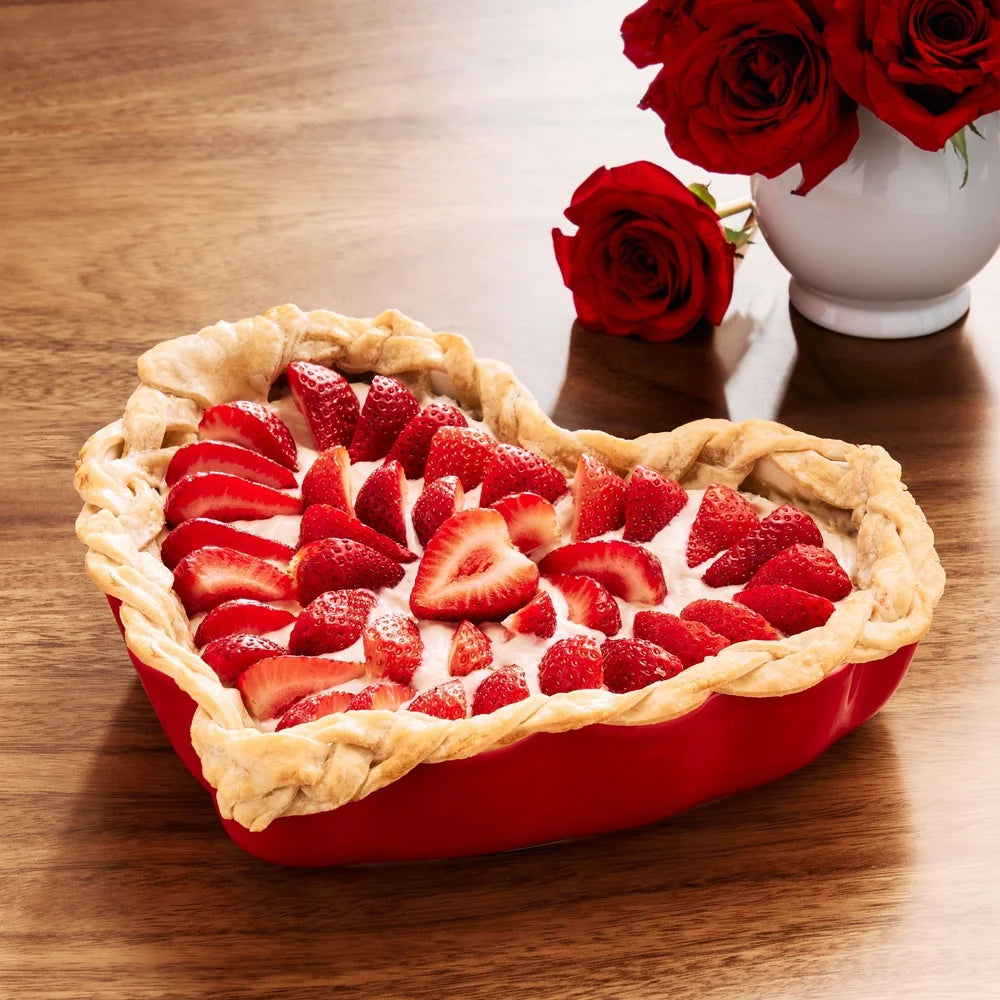 Heart Ruffle Stoneware Pie Plate Nonstick Baking Dish Scalloped Edges Ideal Deep Dish Casseroles and Pies Oven to Table