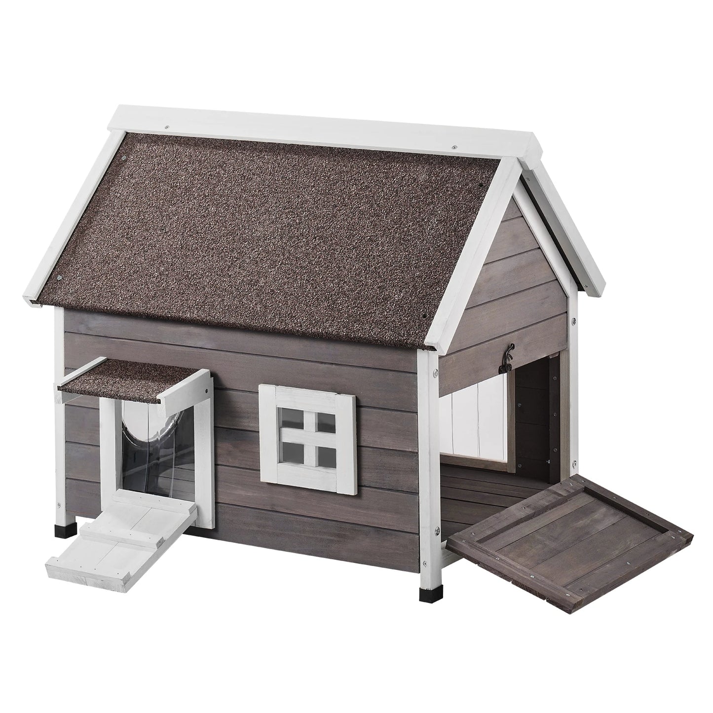 SucceBuy Outdoor Cat House 22"x30"x26" Weatherproof Feral Cat Shelter for Multiple Cats Outdoor Wooden Cat House with Side Door