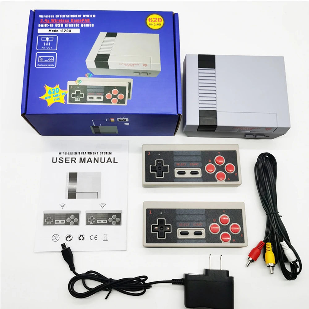 Retro Wireless Video Game Console with 620 Games Built-in Dual Controller AV TV Game Console for Kids and Adults