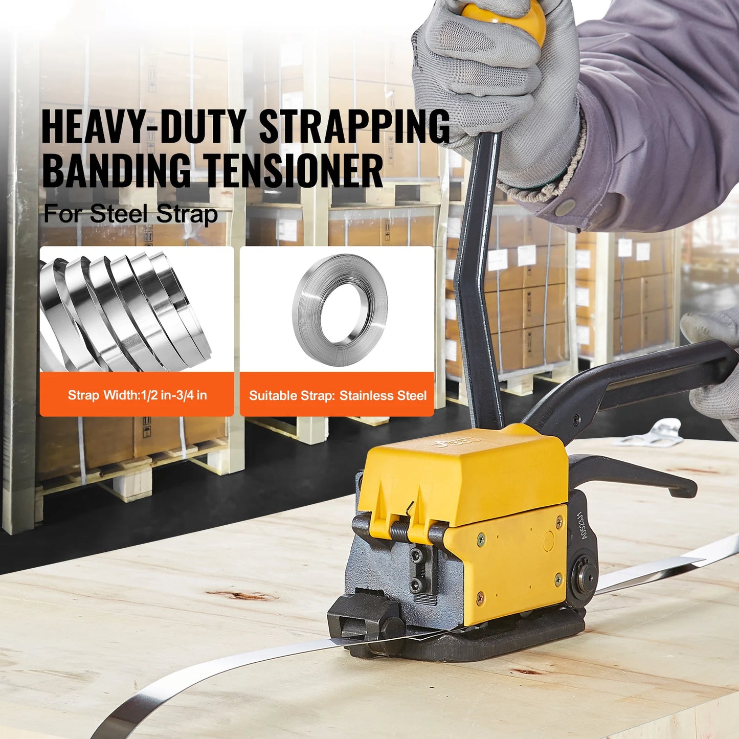 SucceBuy A333 Manual Sealless Steel Strapping Machine Bander Belt Packaging Binding Machinery Tool for 12.7-19mm Steel Strap