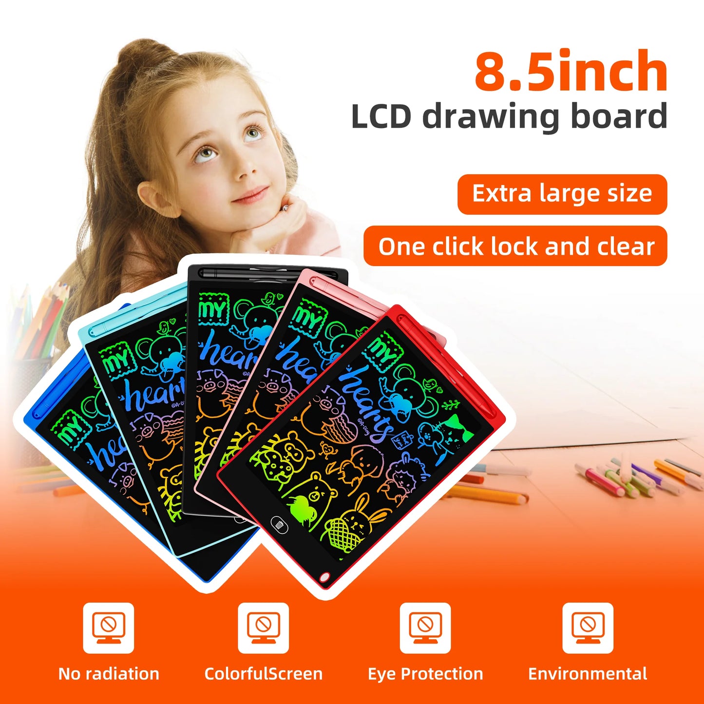 8.5 Inch LCD Children's Writing Board 10pcs of Reusable Magic Drawing Board with Stylus Eco-Friendly Erasable Doodle Board Gifts