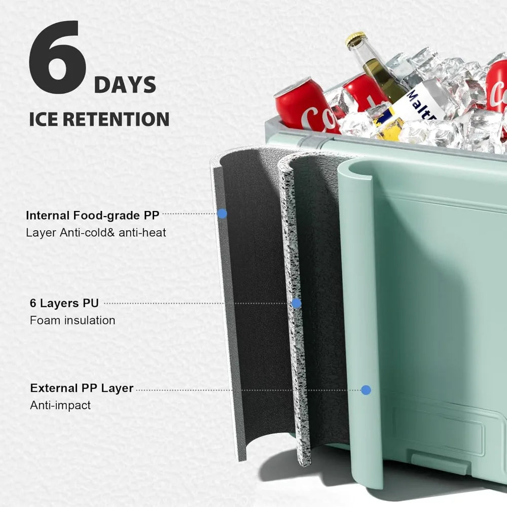 36 Quart Cooler with Wheels, Ice Chests Portable Wheeled Cooler Holds Ice up to 6 Days, Leak-Proof Outdoor Insulated Ulta-Light
