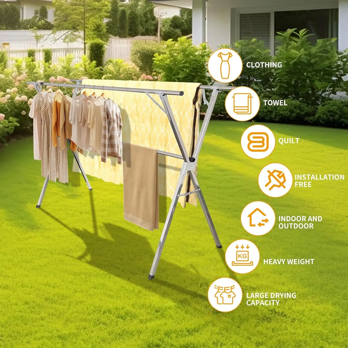Clothes Drying Rack Adjustable Heavy Duty Laundry Rack Premium Stainless Steel Extendable Foldable 59 to 95 Inches