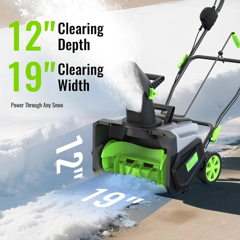 19-Inch 40V Electric Snow Thrower with 4.0Ah Battery and 1500W Brushless Motor for 25FT Snow Throw Distance