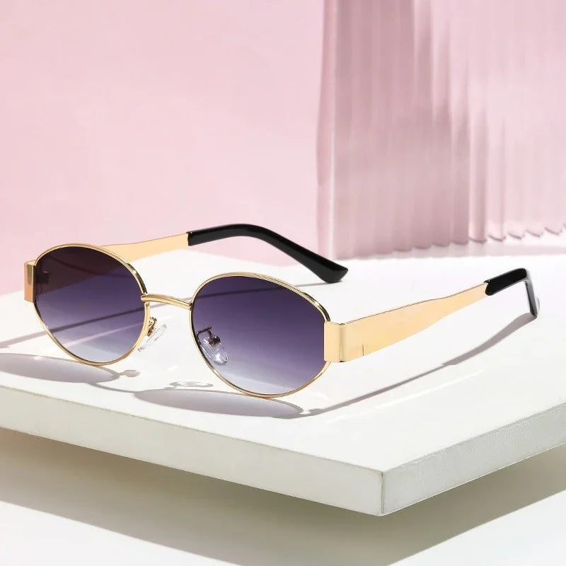 1Pair UV400 Personalized Sunglasses Unisex Vintage Classic Oval Luxury Metal Frame Sun Glasses Goggles for Fishing Cycling Shade