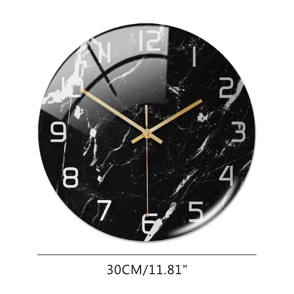 Luxury 3D Acrylic Black Gold Marble Pattern Wall Adhesive Clock Metal Needle Silent Clock Mechanism Modern Living Room Home Deco