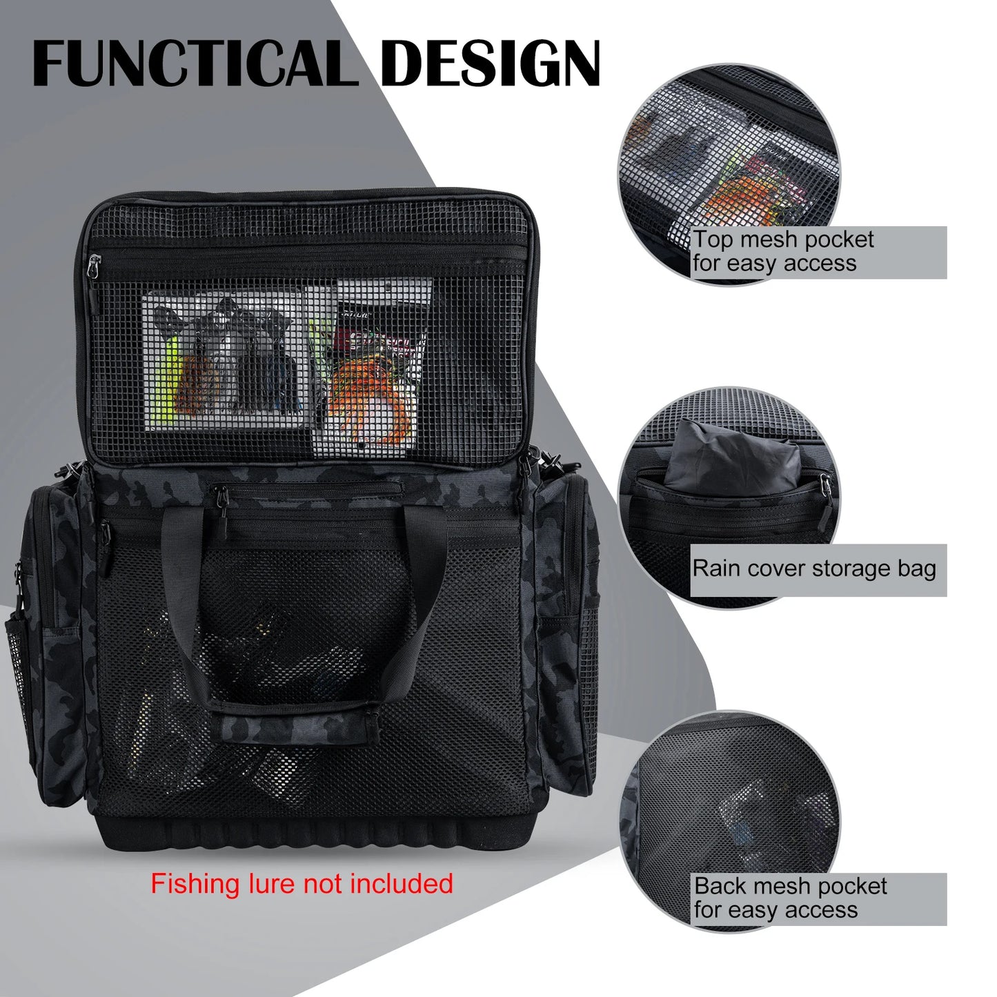 Goture 42L Tackle Bag 600D Oxford Backpack Rod Holder