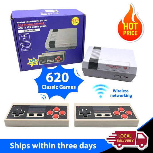 Retro Wireless Video Game Console with 620 Games Built-in Dual Controller AV TV Game Console for Kids and Adults