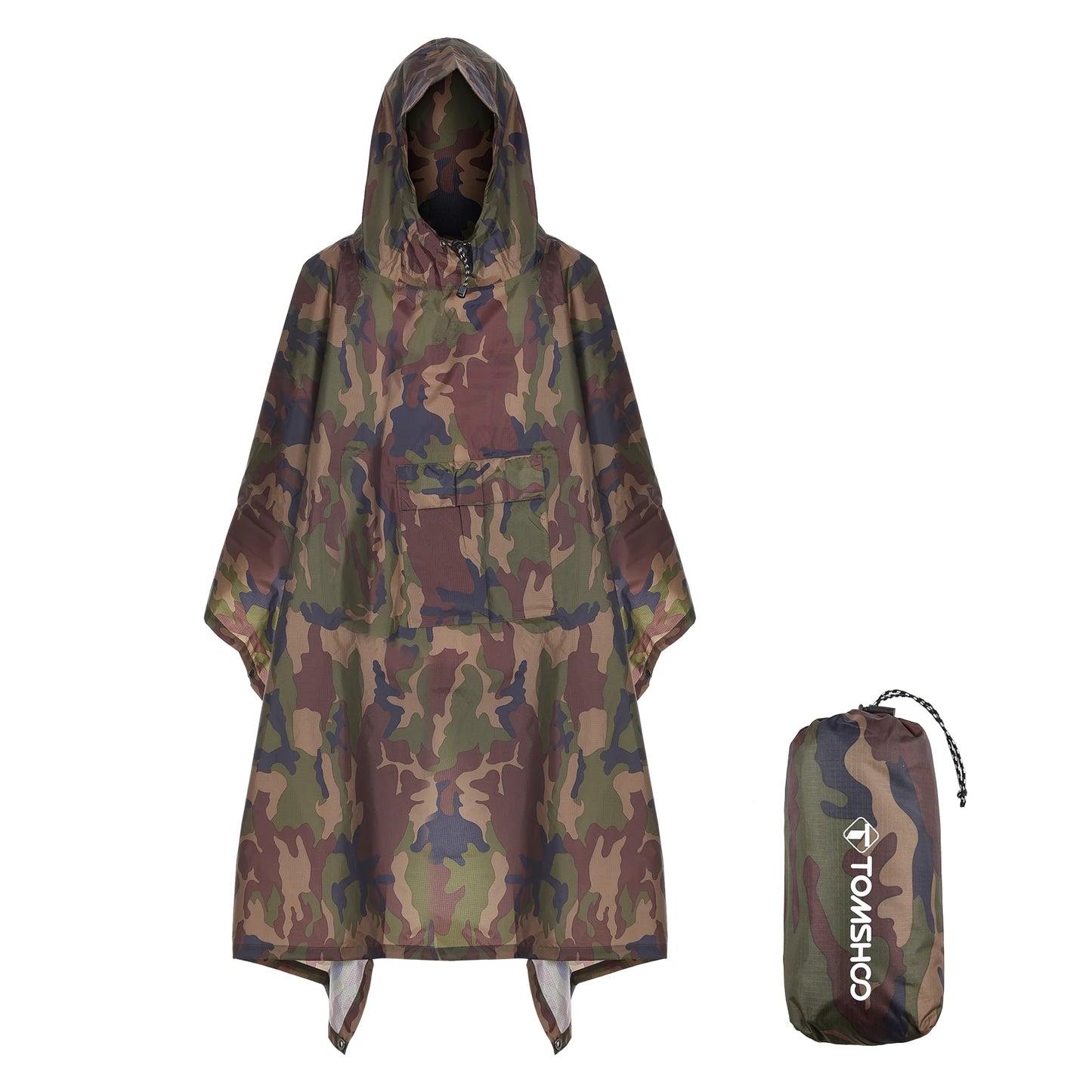 TOMSHOO Hooded Rain Poncho with Pocket Lightweight Waterproof Rain Coat Sun Shelter for Men and Women Camping Hiking Traveling