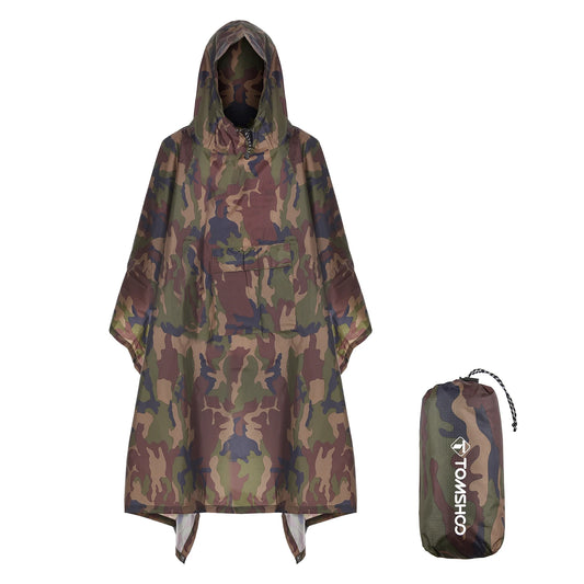 TOMSHOO Hooded Rain Poncho with Pocket Lightweight Waterproof Rain Coat Sun Shelter for Men and Women Camping Hiking Traveling