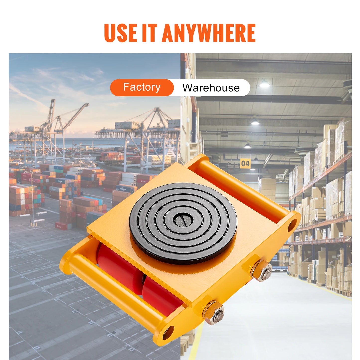 SucceBuy All-Steel Industrial Machinery Mover Pallet Trolley 6T Small Carrying Tank W/ 360Degree Rotation for Transporting Cargo