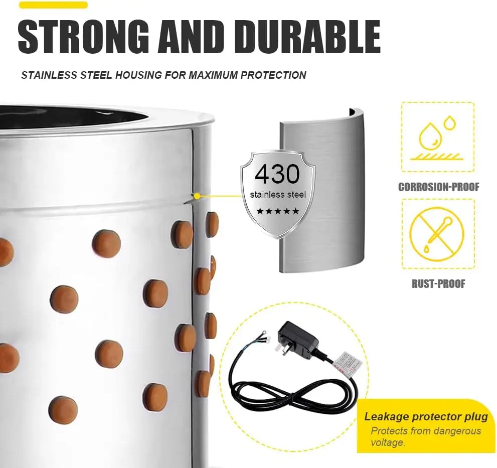 Stainless Steel Chicken Plucker 23.6 Inch Barrel Diameter De Feather Remover Poultry Machine 2200 Watt 275Rpm Heavy Duty