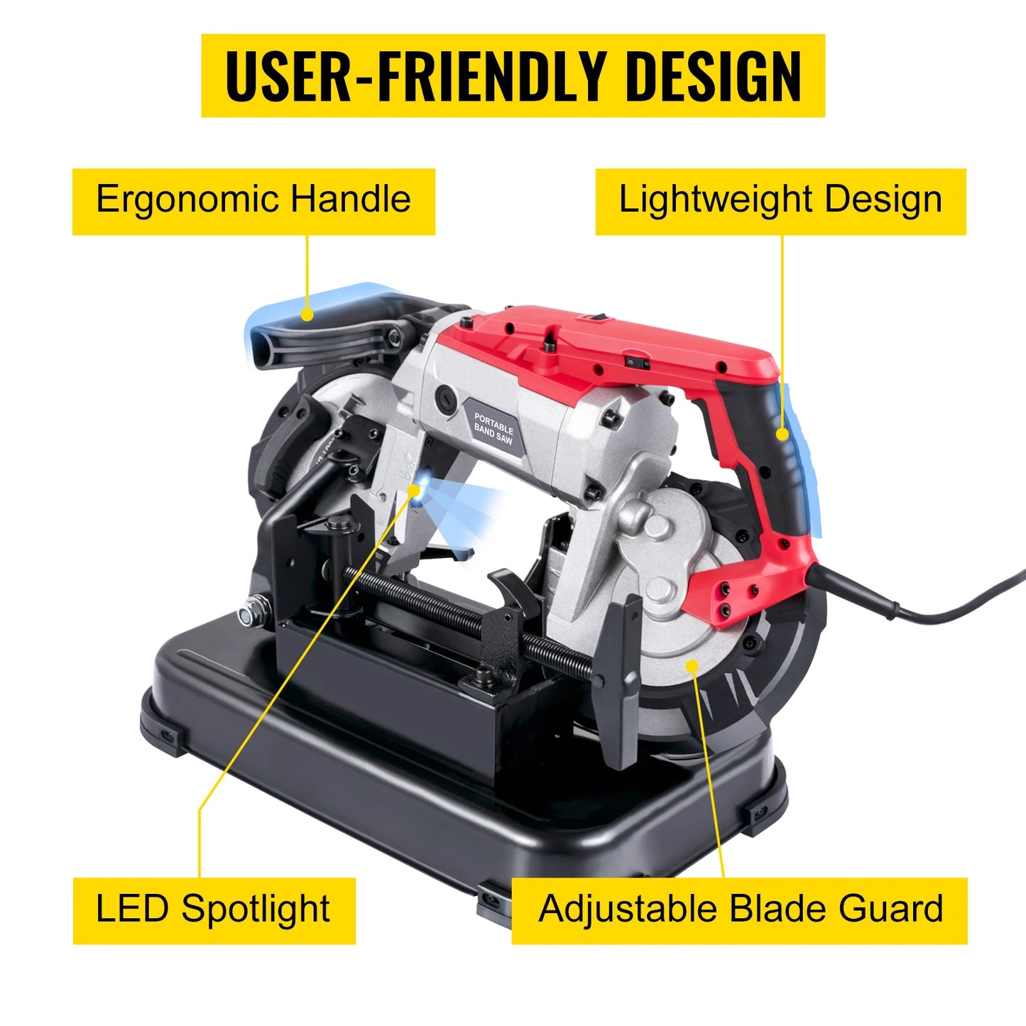 SucceBuy Portable BandSaw 5Inch Cutting Capacity Cordless Variable Speed 10Amp Motor Deep Cut Bandsaw for Metal Wood Pipes Rebar