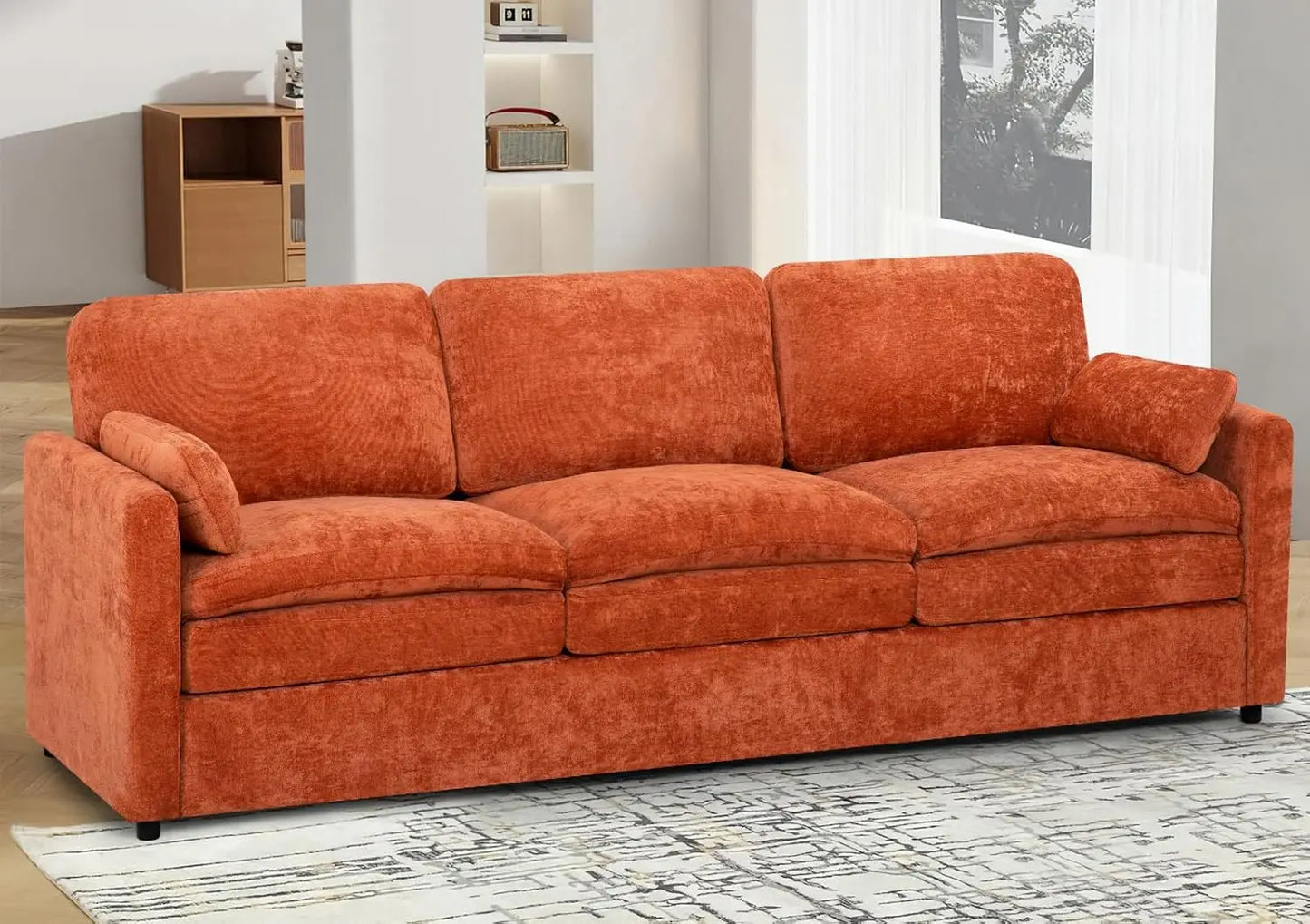 Chenille Soft Sofa w/Well-Filled Backrests, Modern Couch w/Plump Pillows, 3 Seater Upholstered Couch w/Thick & Comfy Cushions