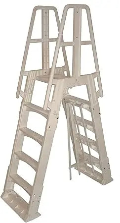 Vinyl Works SLA A-Frame 48-56 Inch Adjustable Above Ground Swimming Pool Ladder Entry System with Slide Lock Barrier and Handrai