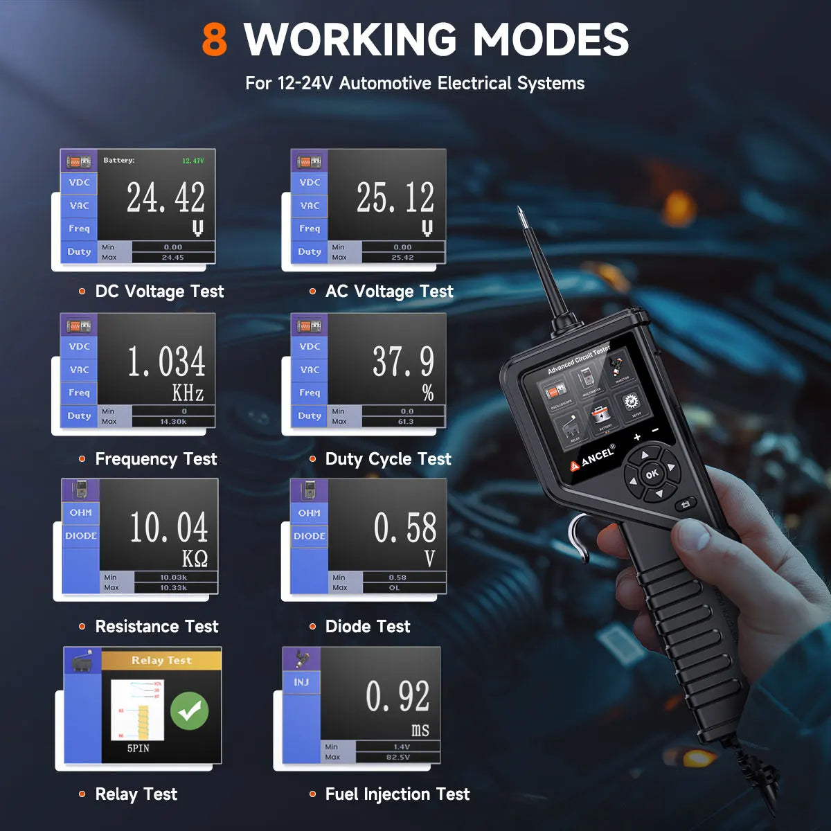 ANCEL PB600 Car Electric Circuit Tester Power Probe Relay Fuel Injector Tester Car Battery Tester Rleay Test Electrical Tool