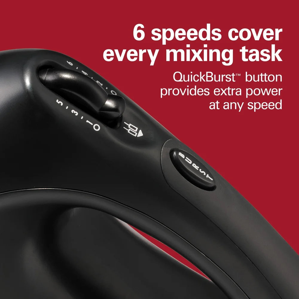 6 Speed Hand Mixer 300W Motor Includes 5 Attachments Bowl Rest Feature Dishwasher Safe QuickMix Beaters Whisk Dough Hooks